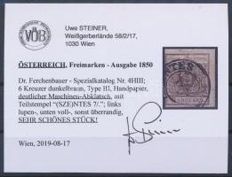 6kr HP III dark brown, with machine offset "(SZE)NTES" Certificate: Steiner 6kr HP III söt...