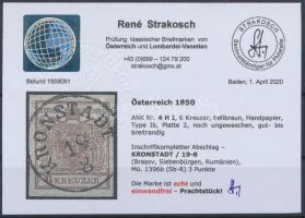 6kr HP Ib világosbarna, friss darab "KRONSTADT" Certificate: Strakosch 6kr HP Ib light bro...