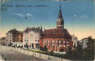 1916 Szeged, Református palota a templommal. Grünwald Hermann kiadása (EK)