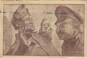 1918 Ilyen finom a Béke! I. világháborús magyar és orosz katona / WWI Hungarian and Russian soldier, peace propaganda s: Lázár Oszkár (14,6 cm x 9,7 cm) (EK)