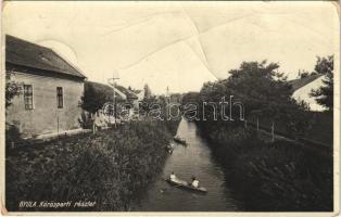 1933 Gyula, Körös-parti részlet, evezős csónakok. Scheibert Lajos kiadása (fa)