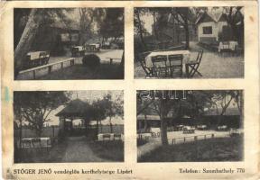 1941 Lipárt (Vasszécseny), Stőger Jenő vendéglős kerthelyisége, étterem reklámlapja (szakadás / tear)