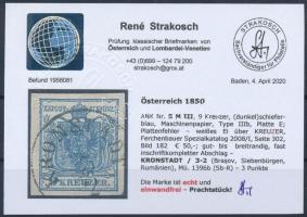 9kr MP III palakék, nagy látványos lemezhibával "KRONSTADT" Certificate: Strakosch 9kr MP ...