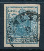9kr HP II light blue, highlighted middle part, with plate flaw 