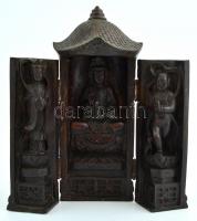 Kínai istenségeket ábrázoló kinyitható oltár, műgyanta, m: 25 cm