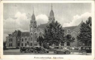 1937 Budapest XX. Pestszenterzsébet, Pesterzsébet, Erzsébetfalva; Városháza, automobilok, taxi (EB)
