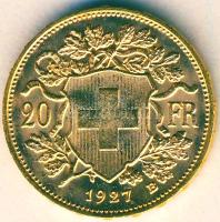 Svájc 1927B 20Fr Au "Vreneli" 6,452g T:1/2