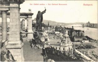 1907 Budapest I. Kilátás a Gellért-hegyről, Szent Gellért szobor, Tabán, piac. Divald Károly 537. (EK)