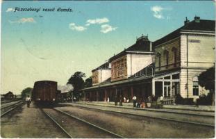 1914 Füzesabony, Vasútállomás, vonat. Baross nyomda kiadása (EK)
