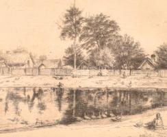 Boldizsár István (1897-1984): Faluszéle. Rézkarc, papír, jelzett. 19,5x29 cm