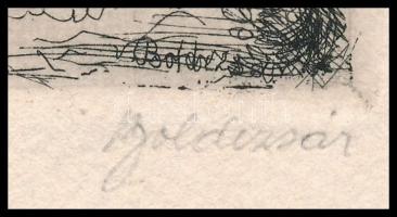 Boldizsár István (1897-1984): Udvar. Rézkarc, papír, jelzett, 9,5x14,5 cm