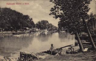 1912 Siófok, Halászati kikötő a Sión, csónakok és gőzhajók (EK)