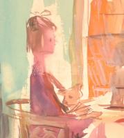 Major Jenő (1918-1963): Lány székben. Akvarell, papír, jelzés nélkül, paszpartuban. 28x19 cm