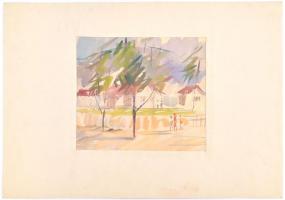 Major Jenő (1918-1963): Sétálók. Akvarell, papír, jelzés nélkül, paszpartuban. 23x26 cm