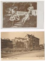 6 db katonai fotólap + 4 db I. világháborús romokat, tájakat ábrázoló lap
