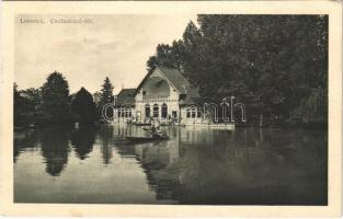 1913 Losonc, Lucenec; Csónakázó tér, csónakház, evezős csónakok. Redlinger kiadása / rowing boat, boathouse (fl)