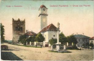 1911 Poprád (Tátra, Vysoké Tatry); Fő tér, templom, Galló Ede üzlete / Hauptplatz / main square, church, shop (fl)