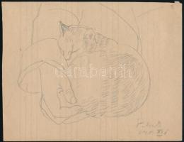 Pituk József Viktorián (1906-1991): 3 db állatokat ábározoló rajz (macska, liba, kecskék). Ceruza, papír, 12,5×16,5 és 17,5x23cm