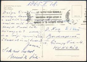1965 Muráti Lili (1912-2003) színésznő és férjének Madridból hazaküldött képeslapja, aláírással