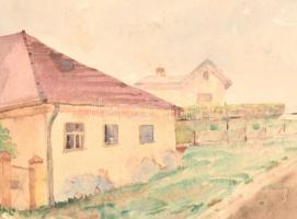 Olvashatatlan jelzéssel: Utca. Akvarell, papír, paszpartuban, 20×23 cm