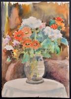 Jelzés nélkül: Virágcsenélet. Akvarell,, papír, lap alja kissé sérült, 42×30 cm