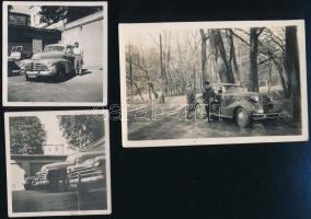 cca 1936-1945 3 db autókat ábrázoló fotó, 4×4 és 5×7,5 cm