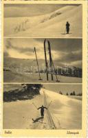 Volóc, Volovec, Volovets; síterepek, síelő, téli sport. Schönfeld Henrik kiadása. Foto Manduk / winter sport, ski