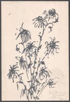 Róna Emy (1904-1988): Virágok. Filctoll, papír, jelzett. Szász Endrének (1927-2003) szóló autográf ajándékozási sorokkal 1965-ből, 30,5x21 cm