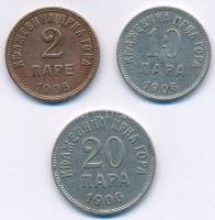 Montenegro 1906. 2p Br + 10p Ni + 20p Ni T:2,2- Montenegro 1906. 2 Pare Br + 10 Pare Ni + 20 Pare Ni C:XF,VF Krause KM#2, KM#3, KM#4