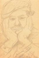 Olvashatatlan jelzéssel: Férfi portréja (Rippl-Rónai József vagy Rembrandt?). Ceruza, papír. lap alja sérült. Paszpartuban, 16x11 cm
