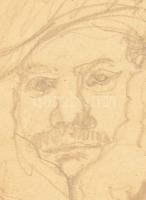 Olvashatatlan jelzéssel: Férfi portréja (Rippl-Rónai József vagy Rembrandt?). Ceruza, papír. lap alj...