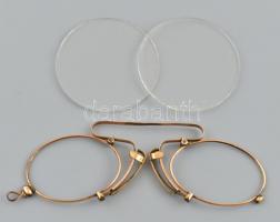 Régi aranyozott cvikker, üveg nélkül + 2 db csiszolatlan lencse