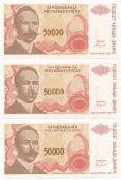 Horvátország / Krajna Szerb Köztársaság 1993. 50.000D (3x) érdekes sorszámokkal "A 3000303"...