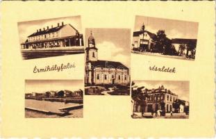 Érmihályfalva, Valea lui Mihai; mozaiklap vasútállomással / multi-view postcard with railway station
