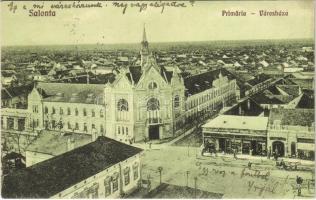 1929 Nagyszalonta, Salonta; Primaria / Városháza, Schwimmer üzlete. Döme Károly kiadása / town hall, shops
