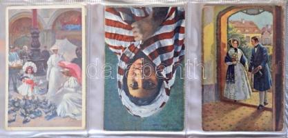 120 darabos művészeti képeslap gyűjtemény albumban / collection of 120 art postcards in album