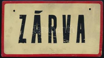 Zománc festett Zárva, nyitva tábla. 18x10 cm Kopott
