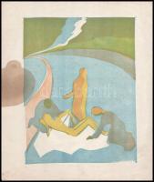 Novotny Emil Róbert (1898-1975): Sírbatétel. Linómetszet, papír, jelzés nélkül, foltos 27×21 cm