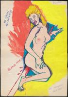 Jelzés nélkül: Pornó grafika, 3 db. Vegyes technika, papír, 24×17 cm