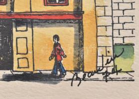 Olvashatatlan jelzéssel: Restaurant La Seigneurie. Tus, akvarell, papír, kissé foltos. Paszpartuban....