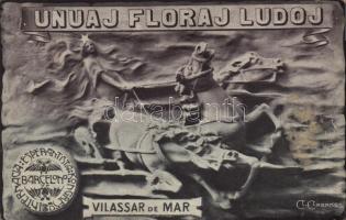 Vilassar de Mar. Unuaj Floraj Ludoj / Esperanto art postcard s: C. Cabanes