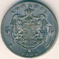 Románia 1880. 5L Ag variáns "név a nyak alatt" T:3 apró ph.