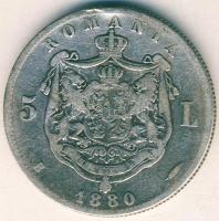 Románia 1880. 5L Ag variáns "név a nyak alatt" T:3/3- ü. ph.