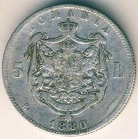 Románia 1880. 5L Ag variáns "név a nyak alatt" T:3/3- ph.