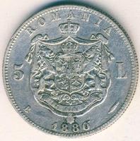 Románia 1880. 5L Ag variáns "név a nyak alatt" T:3 ph.