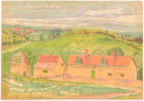 Veres Gyula Zoltán (1904-?): Törökbálinti zöldellő táj, 1943. Pasztell, papír, jelzett, lap széle ki...