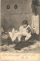 1905 Girl with dog, tea party (EB)