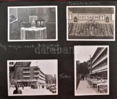 1934 Családi fotóalbum, kb. 130 beragasztott fotóval, külföldi és magyar úti képekkel, Kecskemét, Enying, Esztergom, Kékes, Linz, stb., 6×9 cm-es fotók