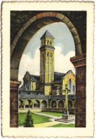 Abbaye Notre-Dame DOrval tour de la Basilique / Orval Abbey, artist signed (15 cm x 10,3 cm) (EK)