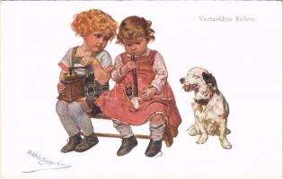 Vertauschte Rollen / Children humour art postcard. B.K.W.I. 503-2. s: Mechle-Grossmann (EK)
